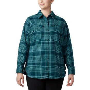 Columbia Overhemd Dames, Silver Ridge Long Sleeve Flannel Top Plus Size Blauw, 03LYPHWOD